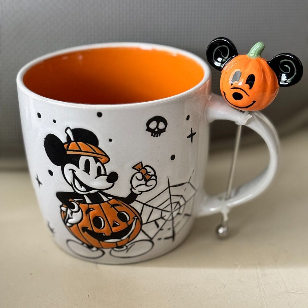 Halloween Disney Mickey Mouse Ceramic 14 oz. Coffee/Tea Mug w/ Honey Stir #H